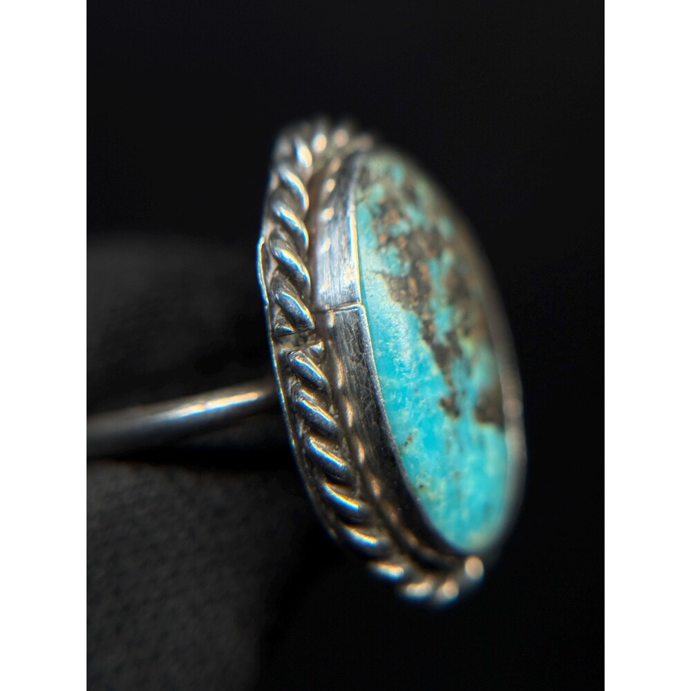 Vintage Native American High Matrix Turquoise Sterling Ring Size 4.5 - Picture 11 of 12